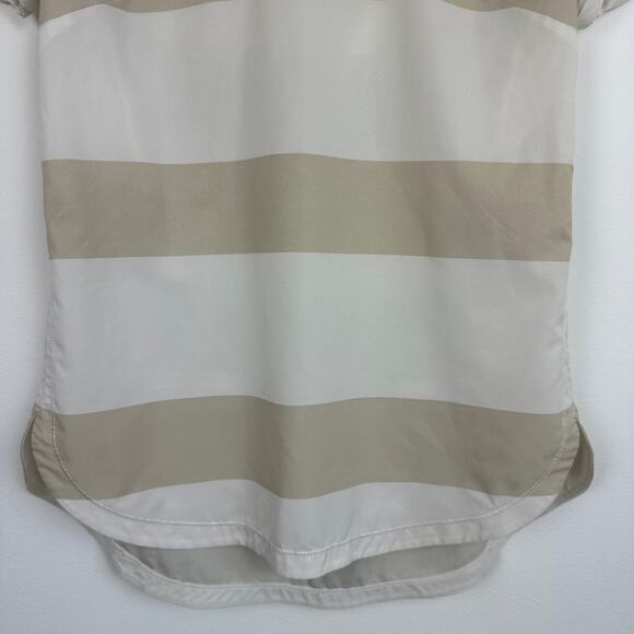 Lululemon Womens Lightened Up Tan/White Striped Activewear Short Sleeve Top - Picture 4 of 7